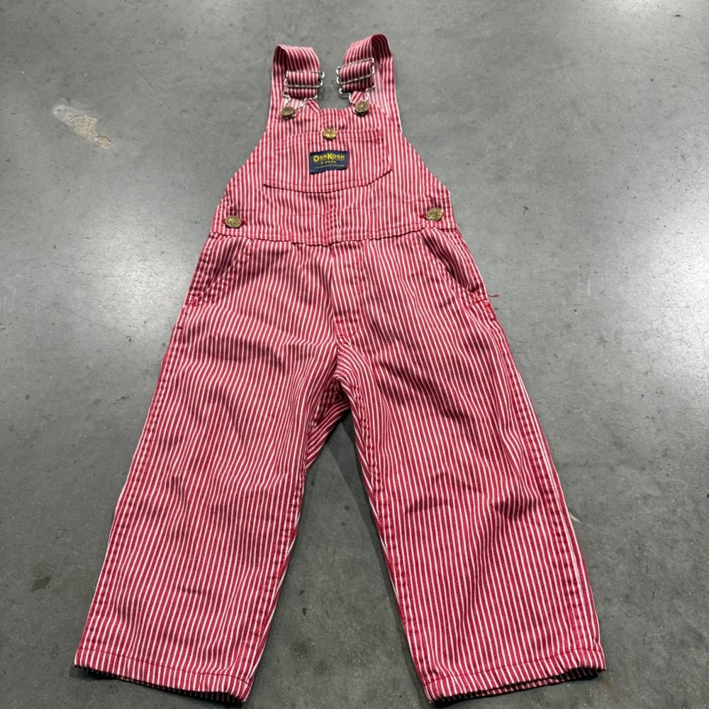 Vintage 80s OshKosh B'gosh Overalls Kids 2T Red Stripe Excellent USA Vestbak